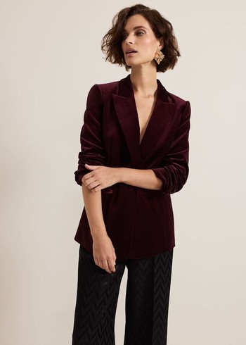 Phase Eight Bridie Wine Velvet Coats Burgundy Canada | UJZPQR-468